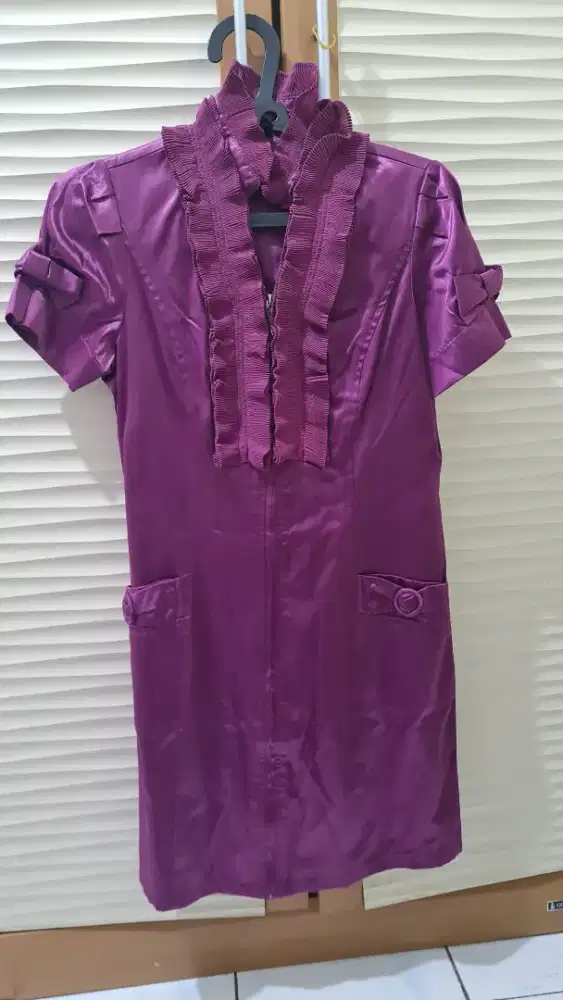 Dress terusan baju terusan mewah warna ungu