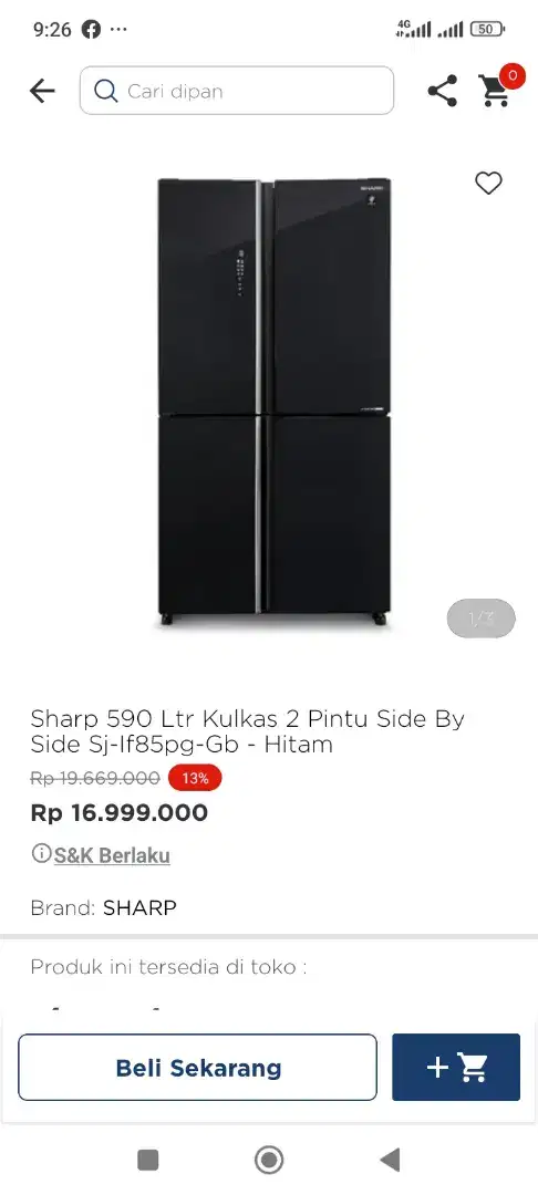 Promo Kulkas Sharp Side Bye Side 590ltr Sj-if85