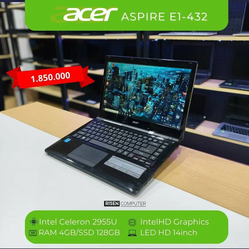 Second LAPTOP ACER ASPIRE E1 - 432 RAM 4GB SSD 128GB 14' Seken Bekas