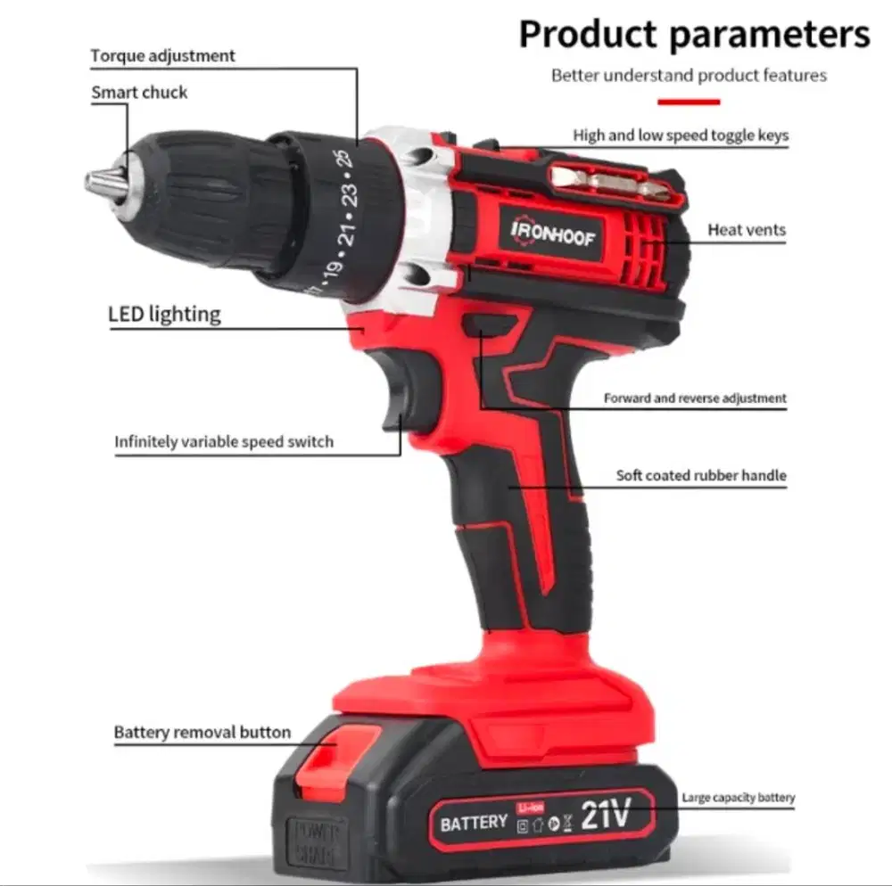 Mesin Bor Baterai 24 V Set Lengkap IRONHOOF