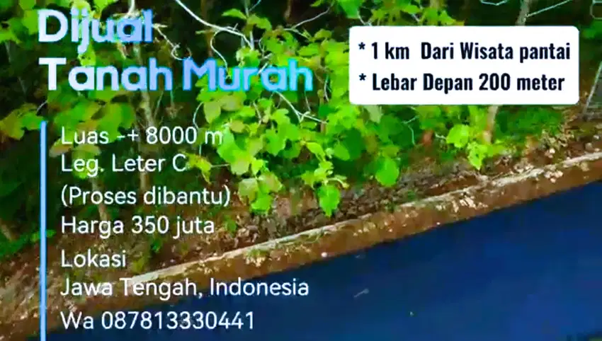 DIJUAL TANAH MURAH MANGKU ASPAL ARAH PANTAI LUAS ±8000M²