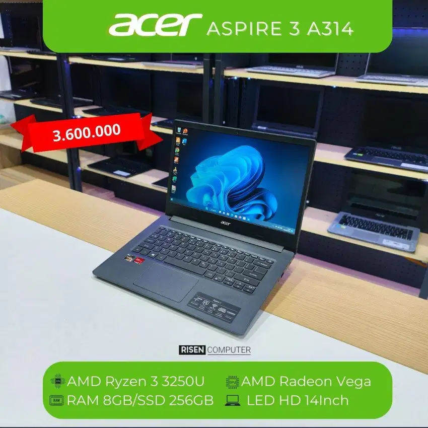 Second LAPTOP ACER ASPIRE 3 A314 22 RYZEN 3 RAM 8GB SSD 256GB 14 Bekas