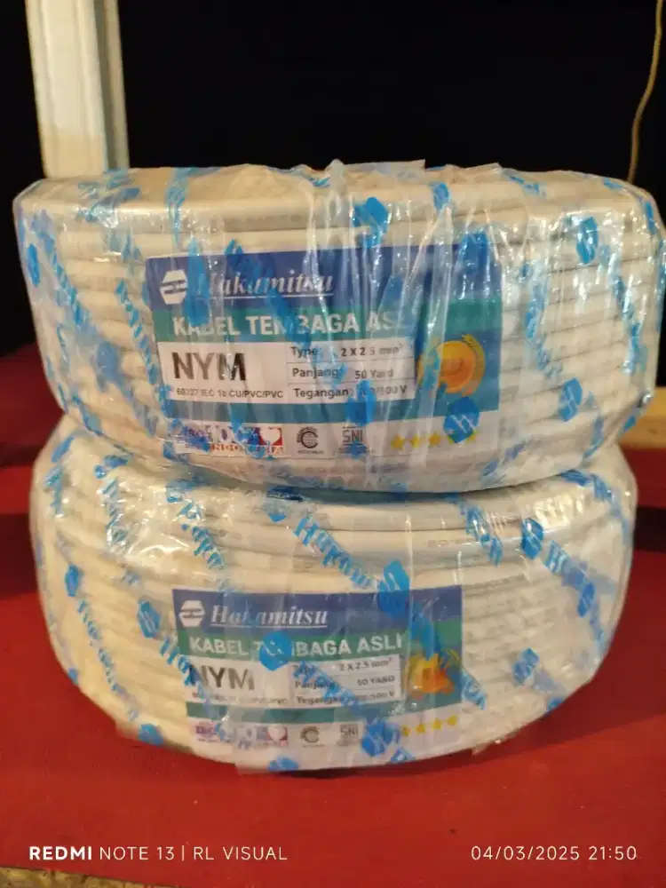 Kabel listrik NYM Tembaga Murni 2x2.25 50 yard SNI Hakamitsu