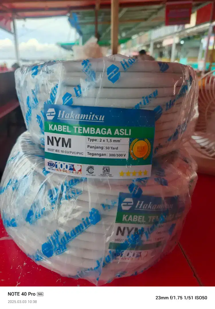 Kabel listrik NYM Tembaga Murni SNI 2x1.5 Hakamitsu