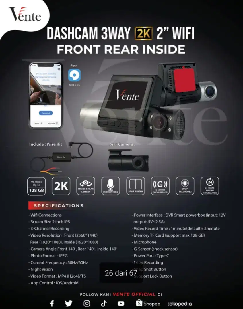 Dashcam Vente 3 Camera