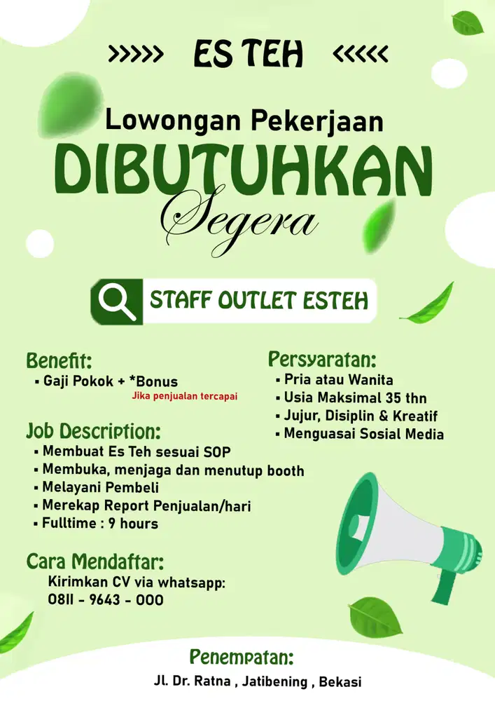SEGERA! Lowongan Staff Outlet Standbooth