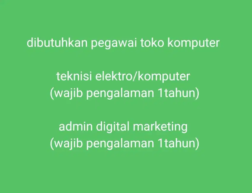 dibutuhkan pegawai untuk toko komputer di bandung