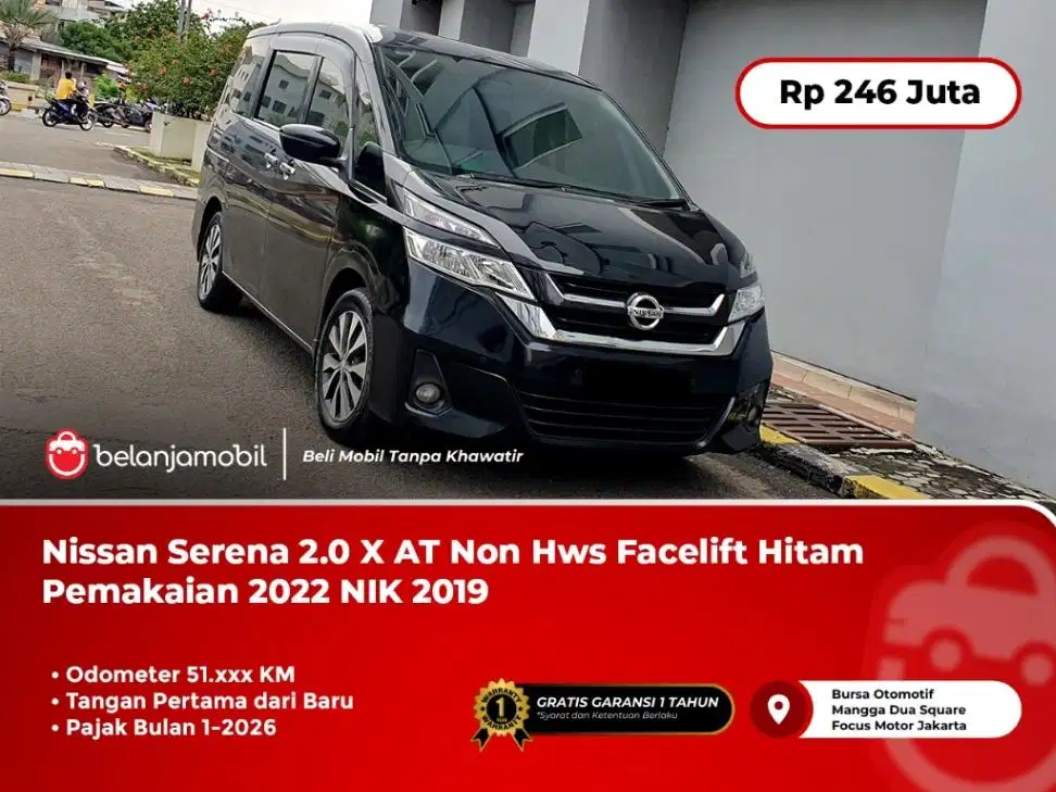 Nissan Serena 2.0 X AT Non Hws Facelift Hitam Pemakaian 2022 NIK 2019
