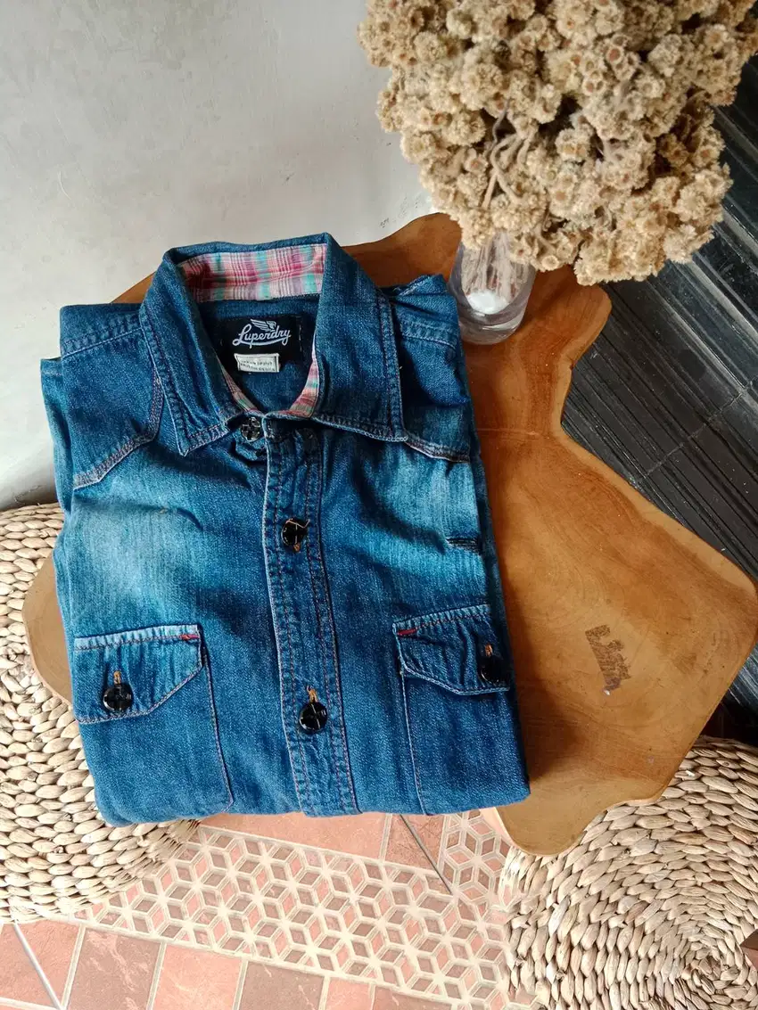 Superdry Baju Kemeja Denim Lengan Panjang Blue Jeans