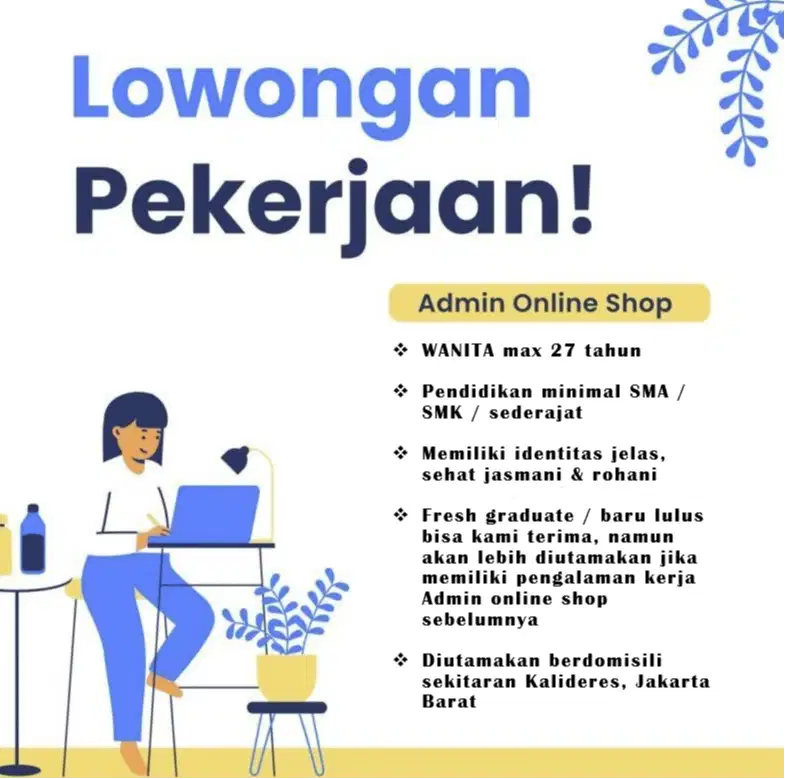 Lowongan kerja untuk posisi ADMIN Online Shop