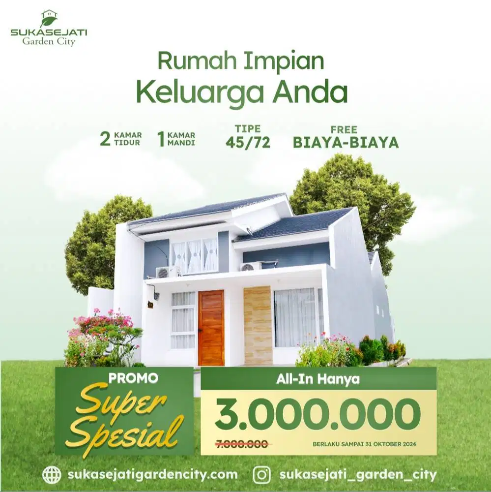RUMAH CANTIK SIAP HUNI CUMA 3 JUTA ALL IN! Cicilan hanya 2,6 jutaan!