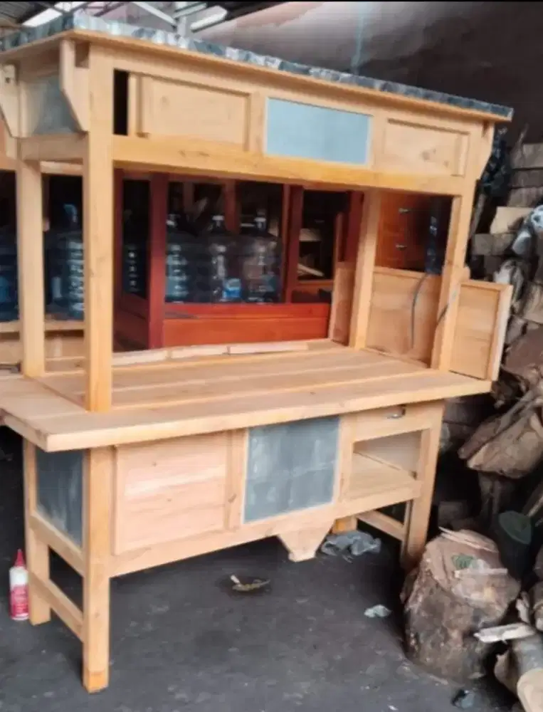 Rombong Soto, Gerobak Dorong, Rombong Portable, Booth Kayu Mahoni