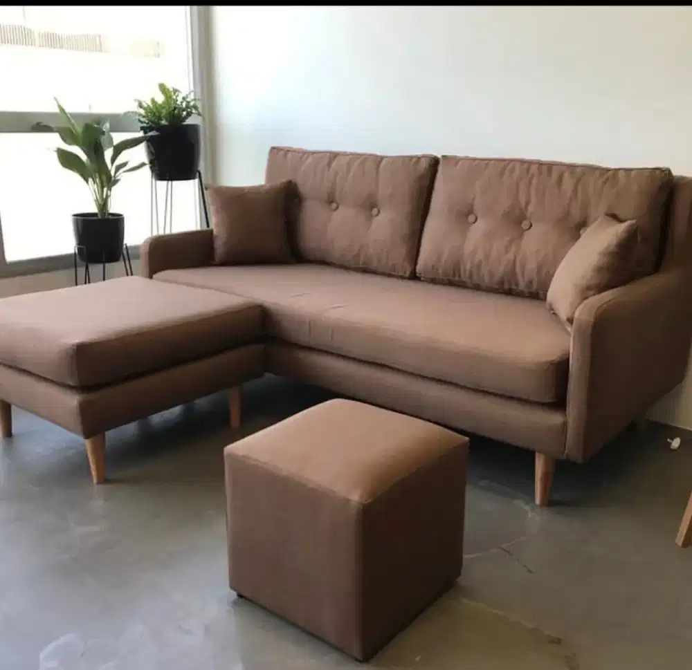 Sofa 3 puff kotak minimalis coklat