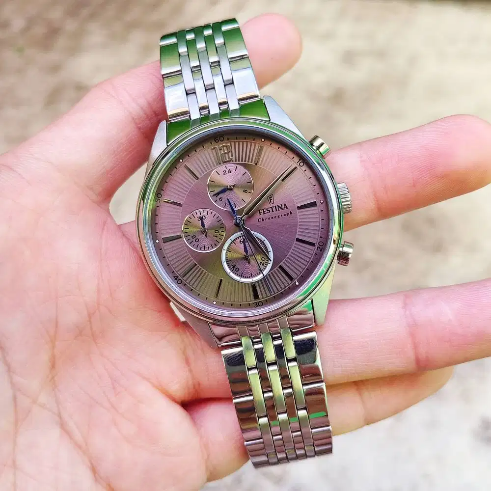 Jam Tangan Festina Timeless Chronograph Dusty Pink Dial Super Rare