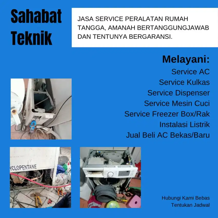 SERVICE AC, KULKAS, MESIN CUCI, FREEZER BOX/RAK, SHOWCASE, DISPENSER