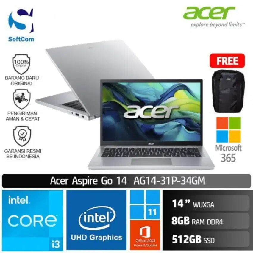 Laptop Acer aspire Go 14 intel core i3, still new like new baru 4 ke 5