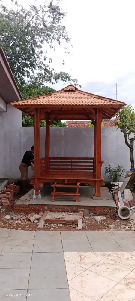 Gazebo kayu jati 2 x 2 meter free ongkir + pasang di lokasi