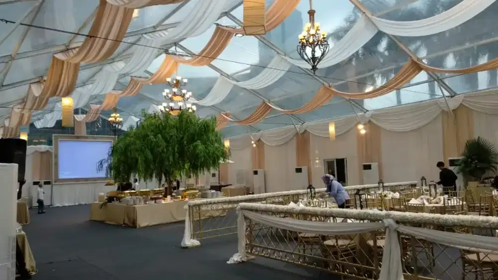 sewa tenda, kursi, meja, karpet, blower, AC, panggung, flooring