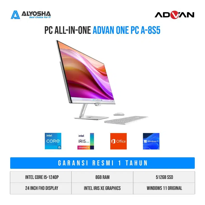 All  in One  PC Advan i5-1240P 8GB/512GB Windows 11Garansi Resmi