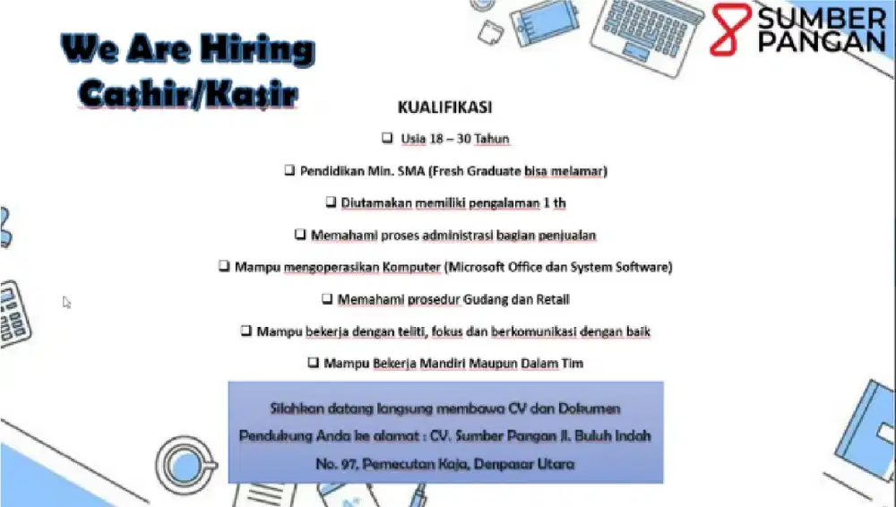DICARI CASHIER/KASIR