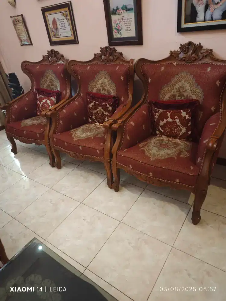 Jual set sofa kayu jati dan meja tamu