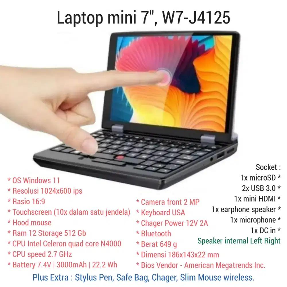Laptop mini W7/J4125 - 7 inchi, Amerika.