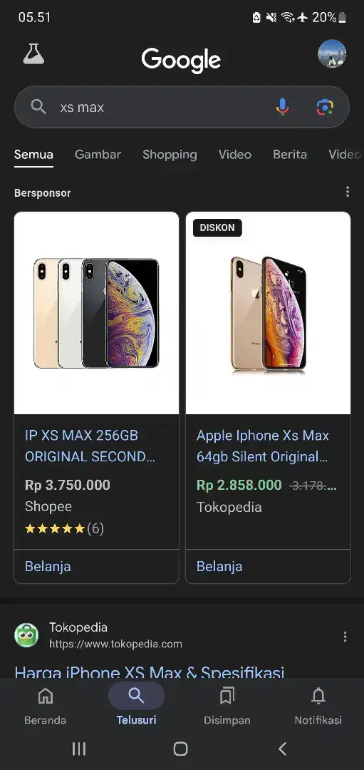 Di cari Iphone xs max 256 gb