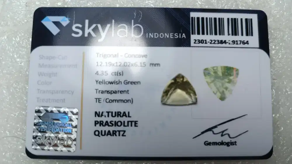 Natural Prasiolite Quartz 4.35 Ct Cantik Mewah Bermemo