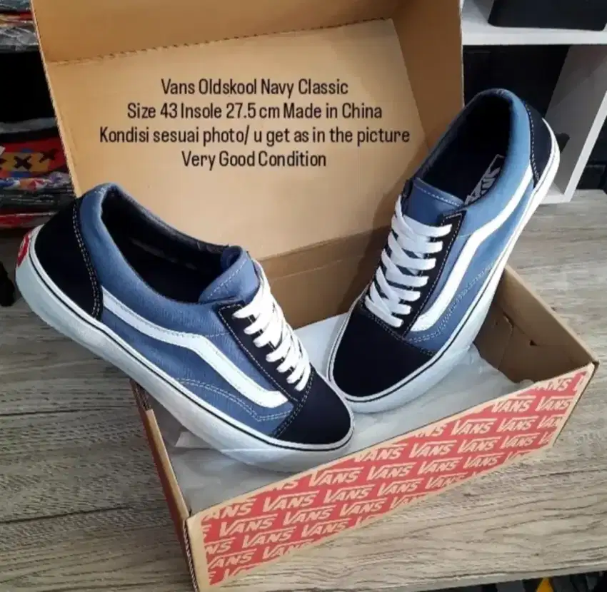 Vans Oldskool Navy Classic Size 43 Insole 27.5 Waffle ID IFC