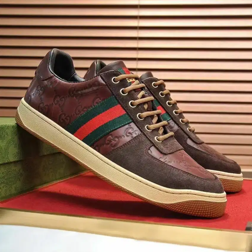 SNEAKER GUCCI LEATHER EMBOSS BROWN BRANDED IMPORT