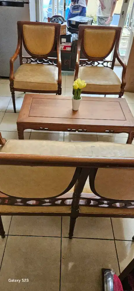 1 set meja kursi jati tua