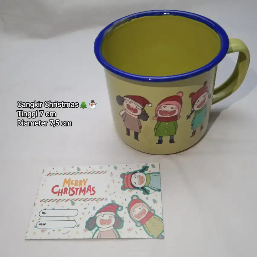 gelas mug natal christmas enamel souvenir