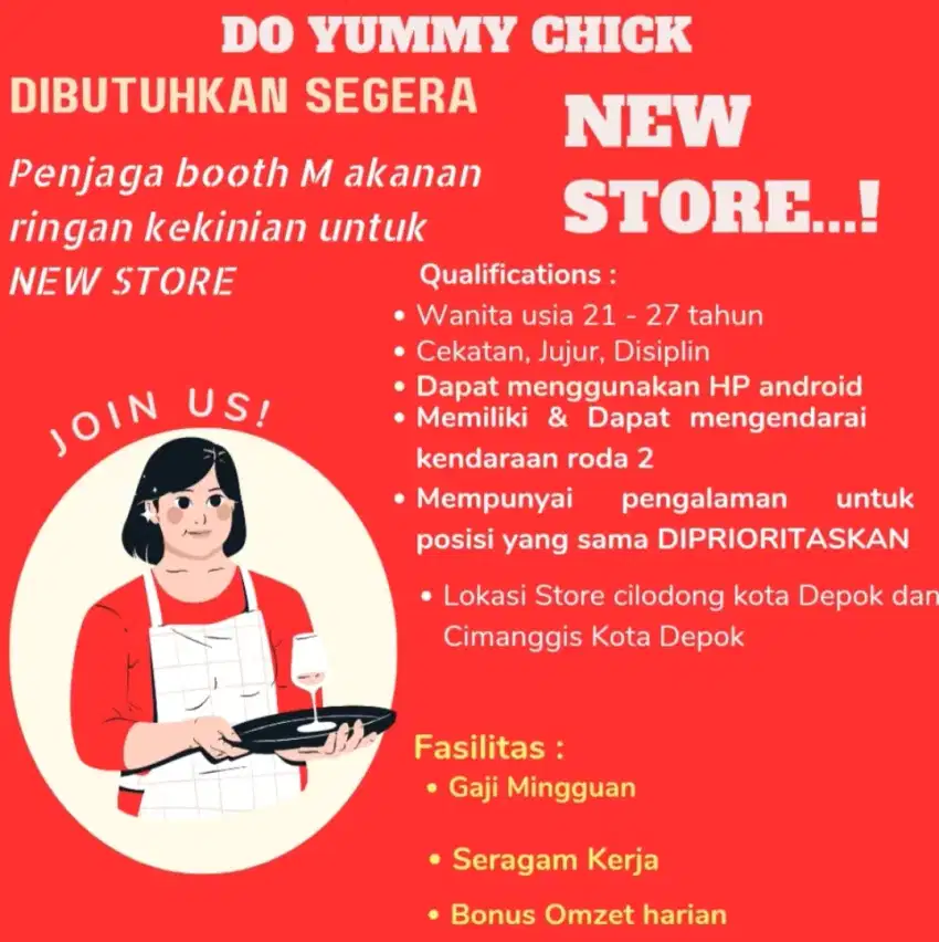 Dibutuhkan segera Penjaga Booth makanan dan minuman