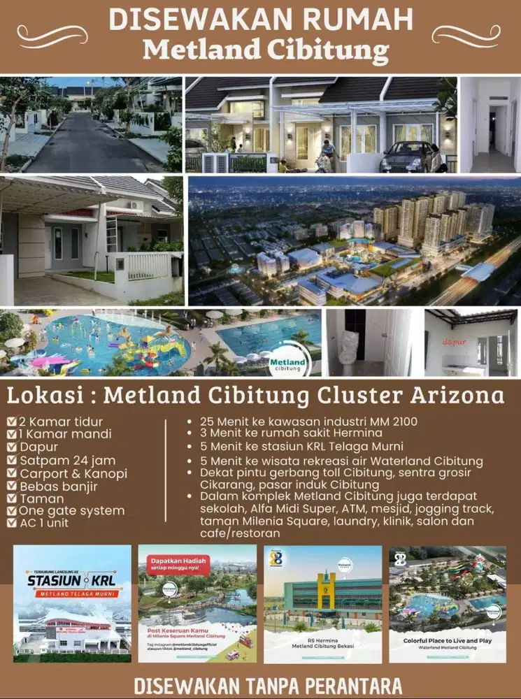 Disewakan Rumah di Metland Cibitung, Cluster Arizona