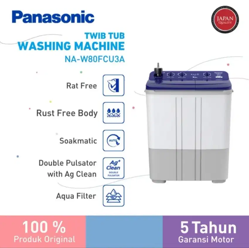PANASONIC MESIN CUCI 2 TABUNG 8 DAN 9 KILO NA-W80/90FC