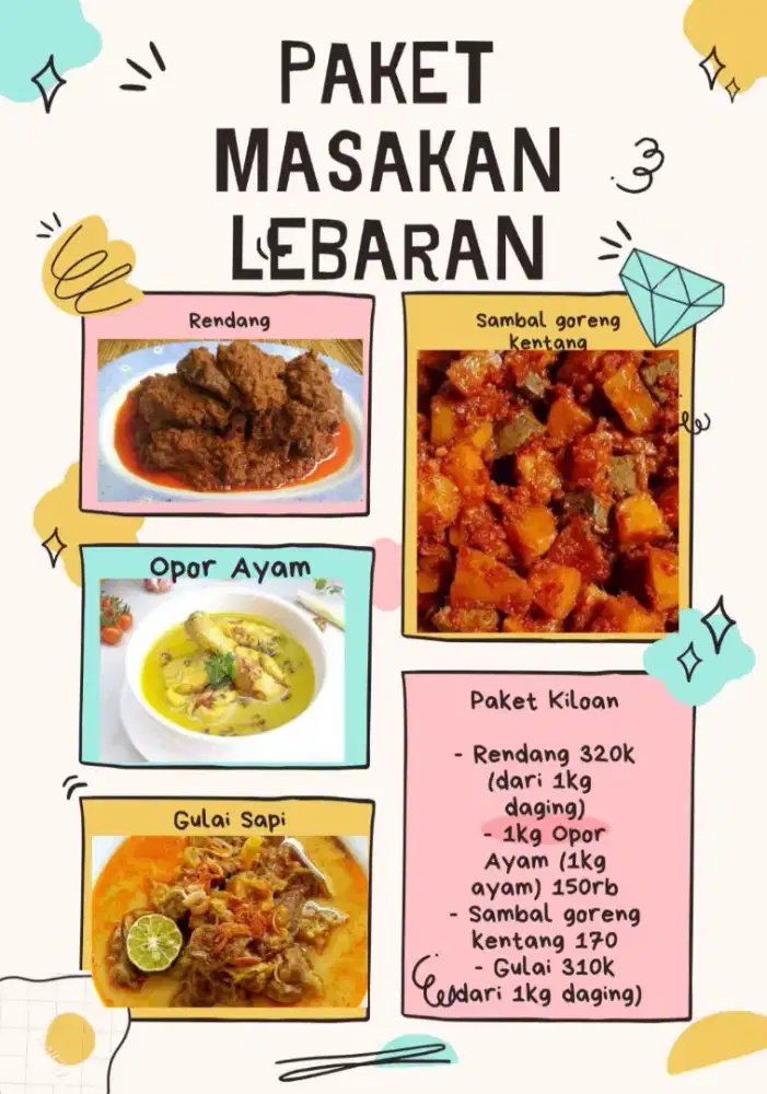 Masakan rendang, opor ayam, gule dll