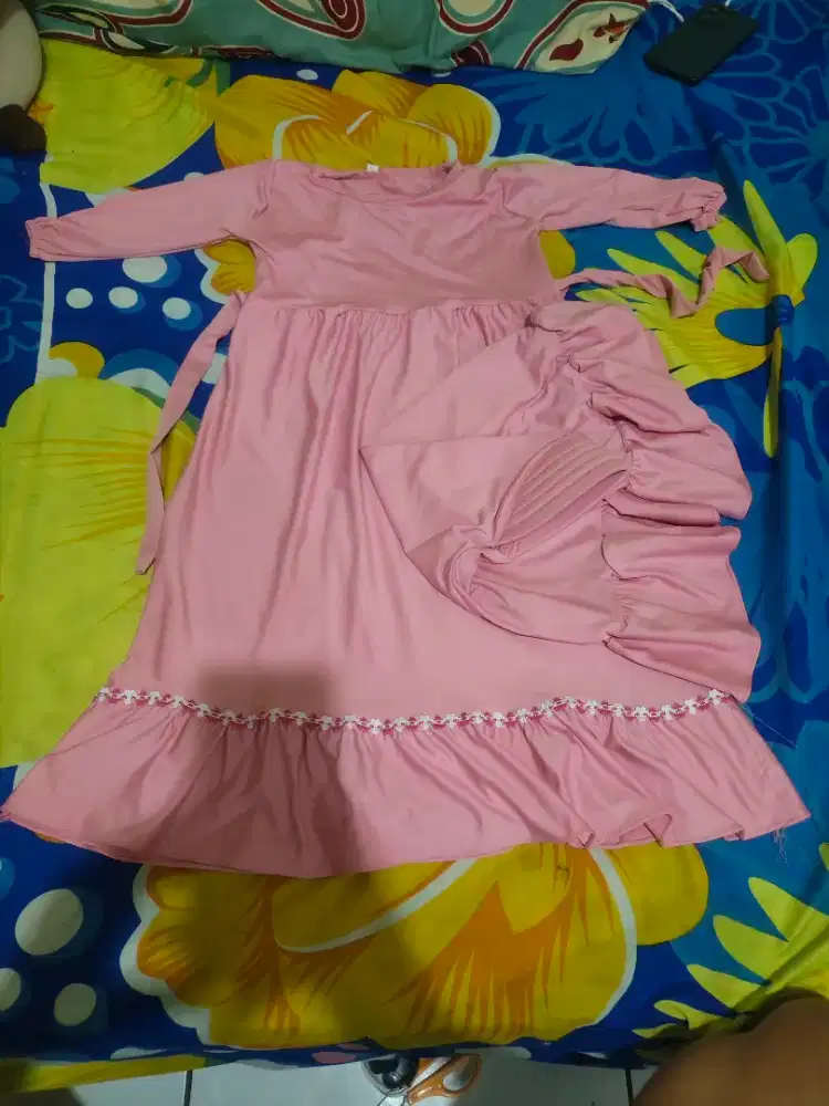 Baju gamis anak perempuan + kerudung 3-5thn