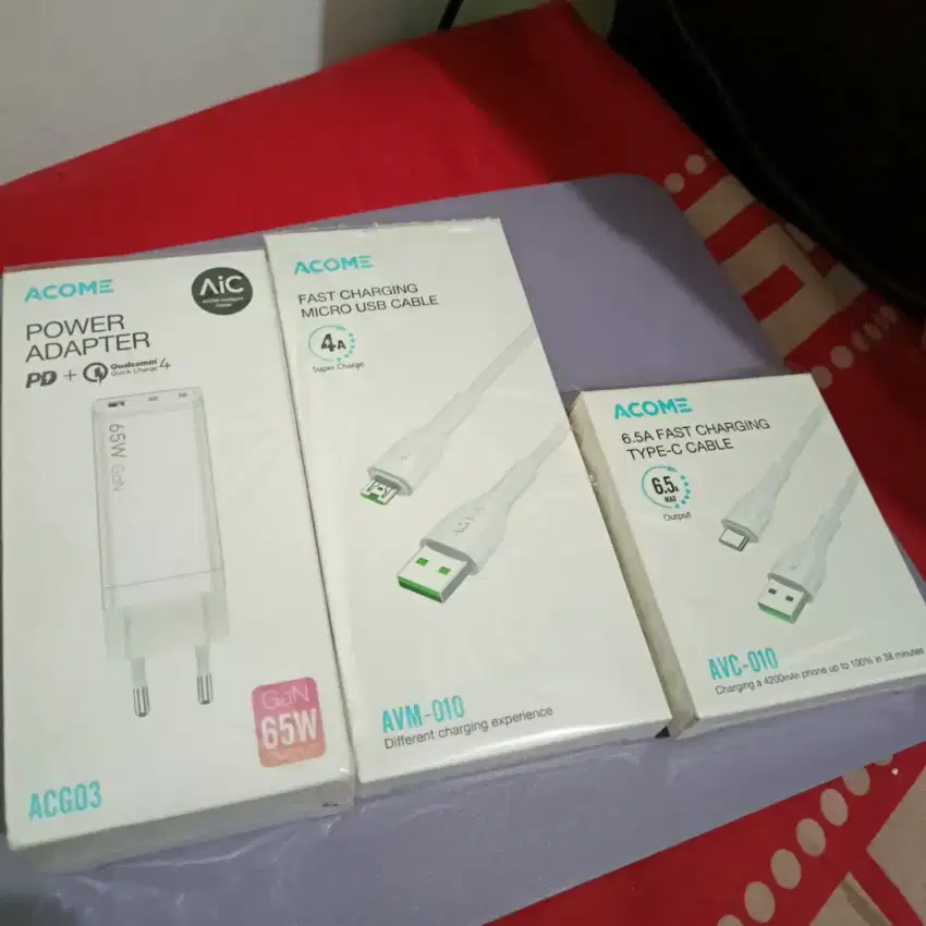 Gan Charger PD QC4.0 + Kabel Type C 6A + Kabel Micro USB