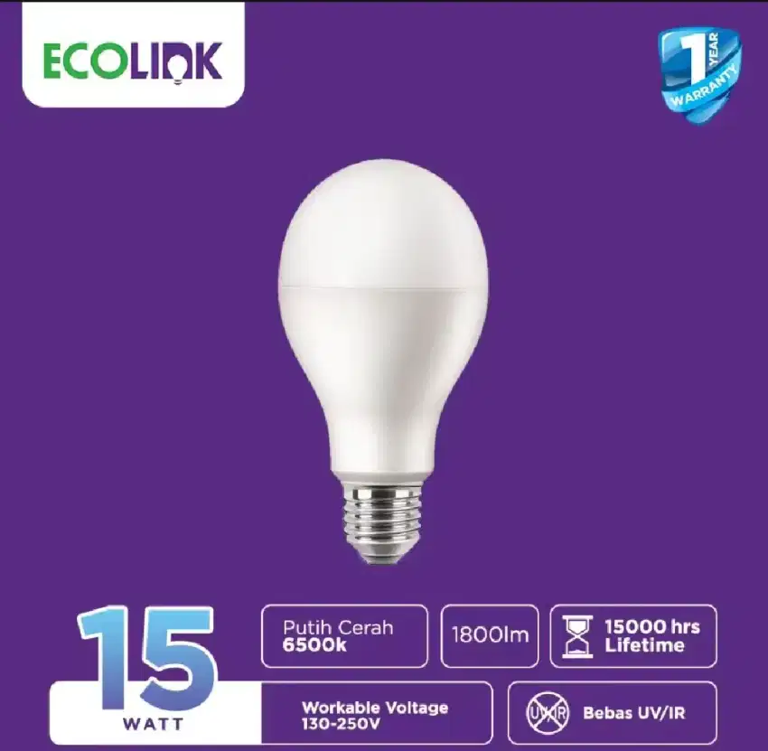 Lampu LED Bohlam ECOLINK Bulb 15W-25W Putih  AWET SNI SUPER TERANG