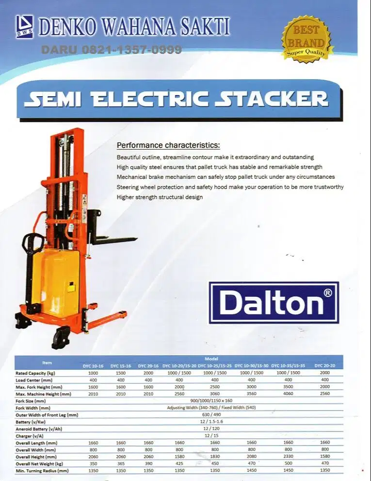 Stacker Electrik Dalton hand pallet 5 ton murah bagus bergaransi