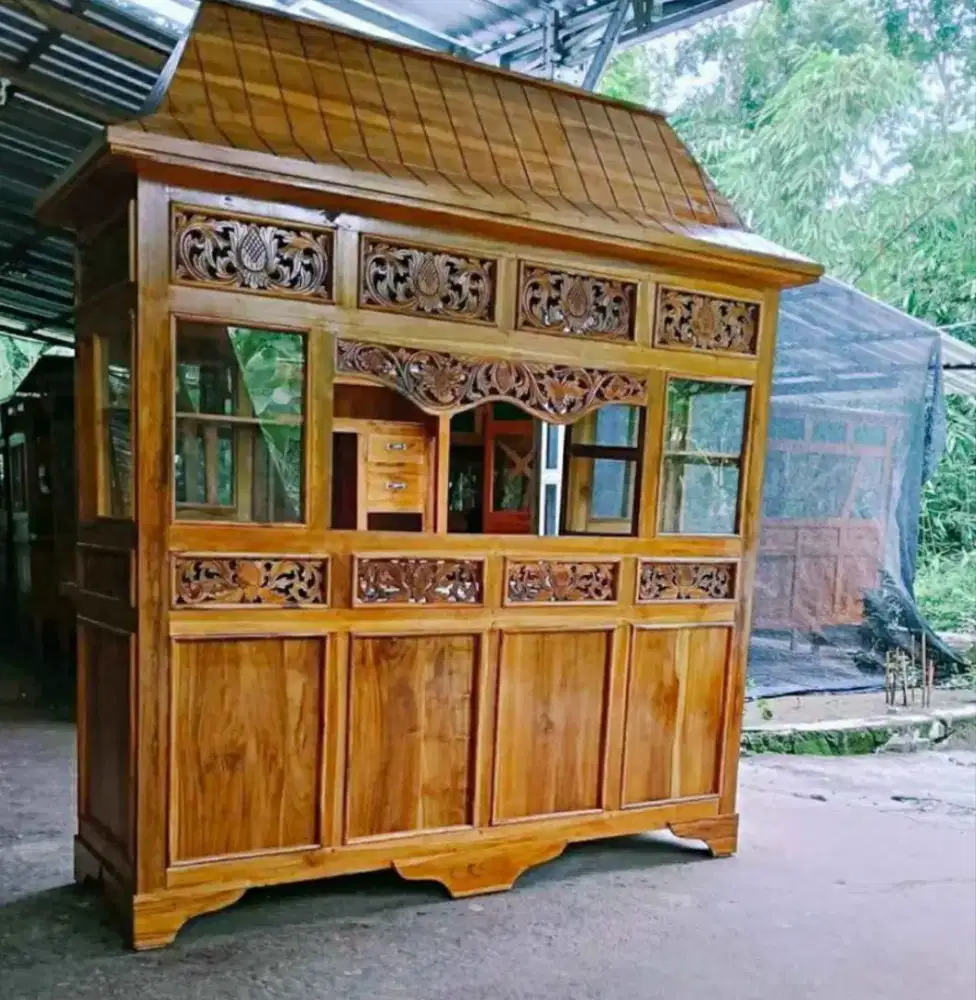 Gerobak mie ayam bakso atap joglo ukir kayu jati full