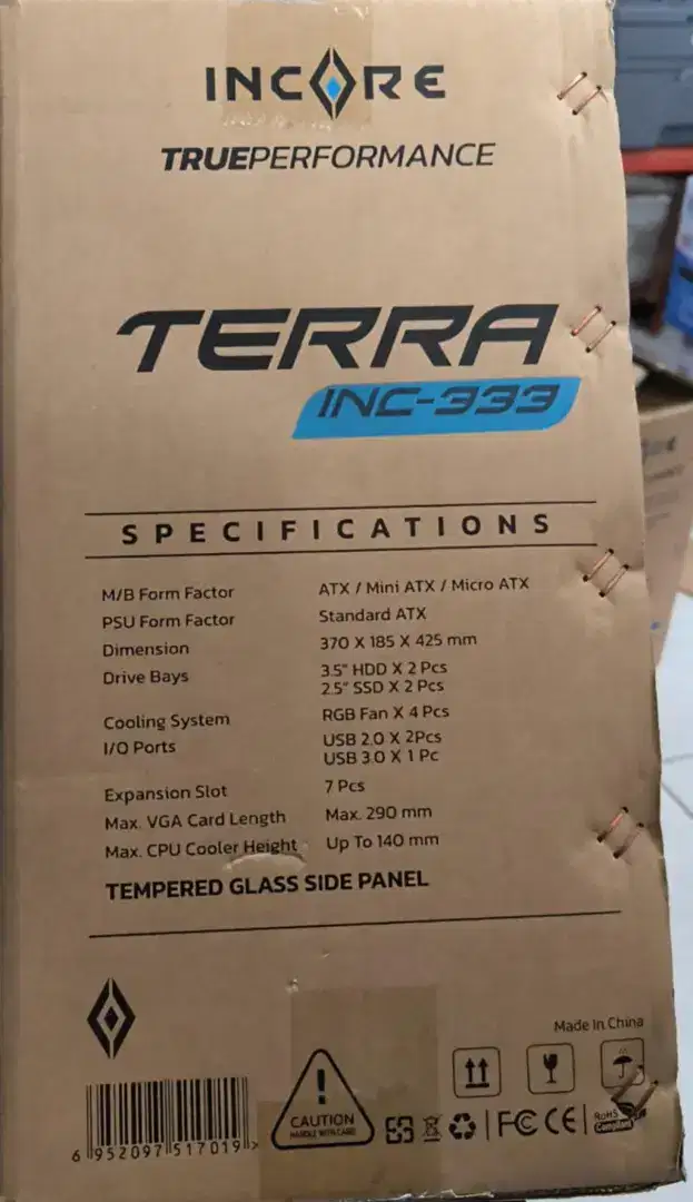 CASING PC INCORE TERRA 333 INCLUDE 4 FAN CASING RGB TEMPERED GLASS