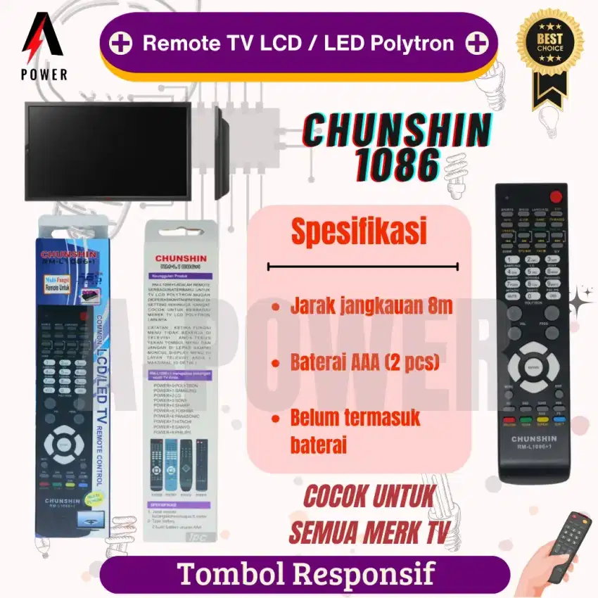 Chunshin - Remote TV LCD / LED Polytron | 1086 (langsung pakai)