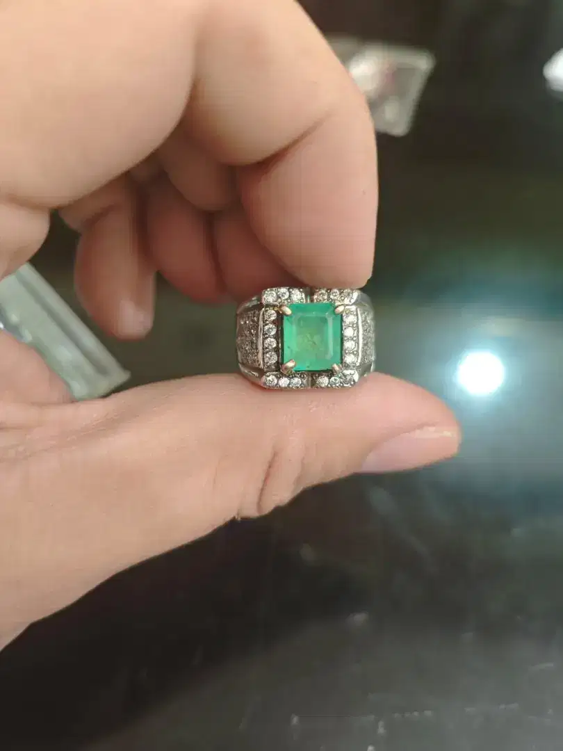 Cincin Eropa Perak Batu Zamrud Emerald Zambia