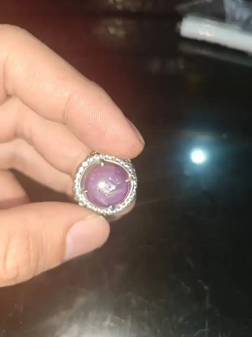 Cincin Eropa Perak Batu Fancy Sapphire Steer Safir Ungu ster Birma