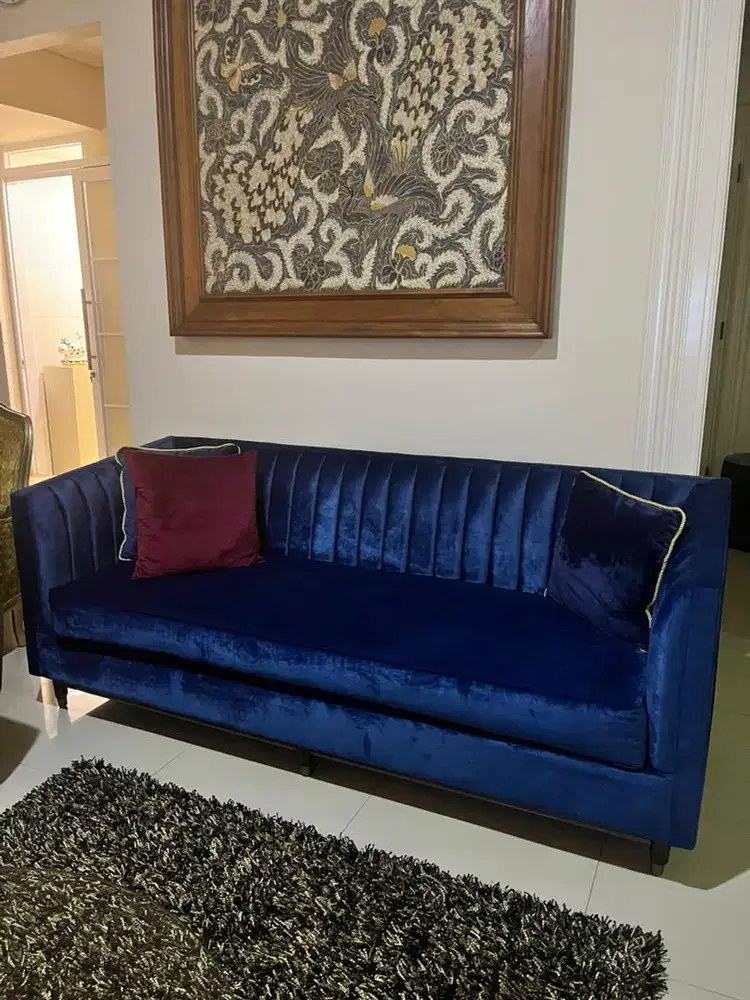 Sofa Cantik 3 Seater, warna biru ekslusif