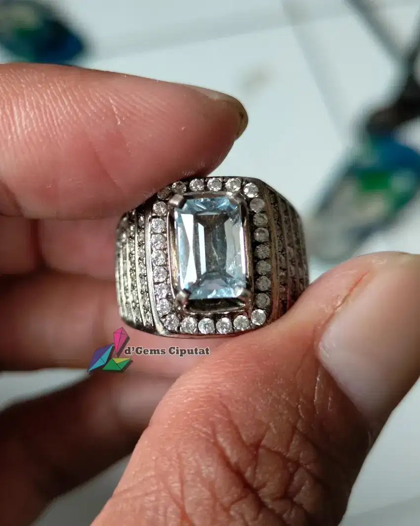 Batu Cincin Akik Permata Natural Maxixe Beryl Jambrud Biru
