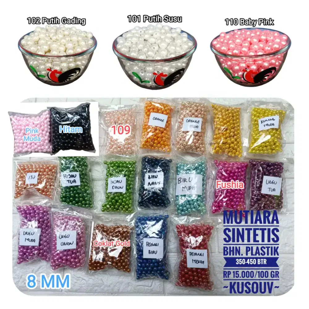 Mutsin Mutiara Sintetis Bahan Plastik dan Kaca