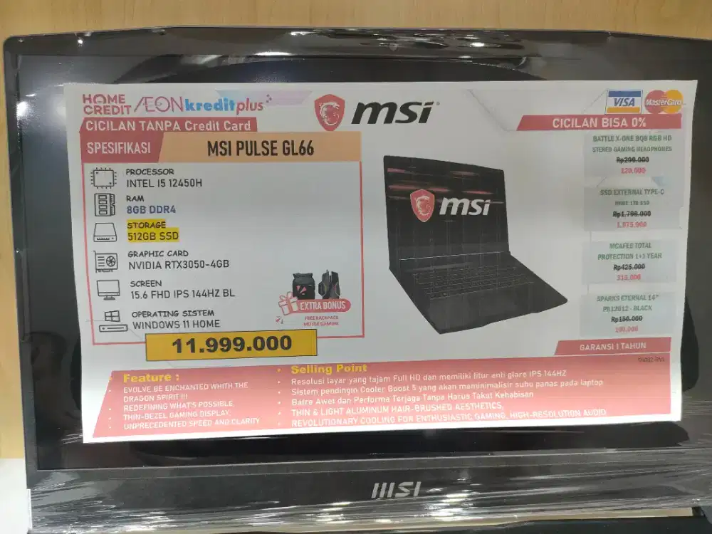 Laptop MSI  Pulse GL 66 Bisa Cicilan