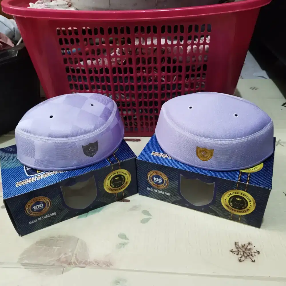 Kopiah ameen motif polos dan catur ungu ori premium songkok muslim